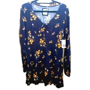 Kohl's Women's‎ Black Floral Tie Front Mini Dress Long Sleeve Size M